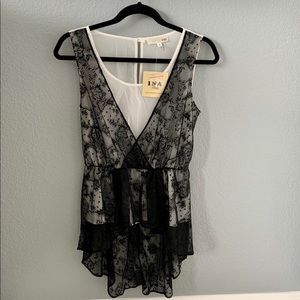 Peplum Black & White Blouse Top - Small